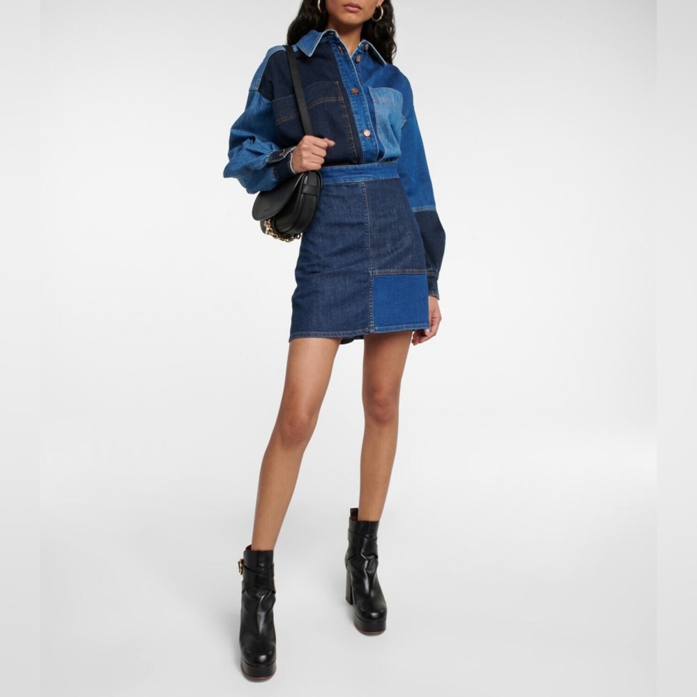 NWT $395 See By Chloe Patchwork Denim Mini Skirt